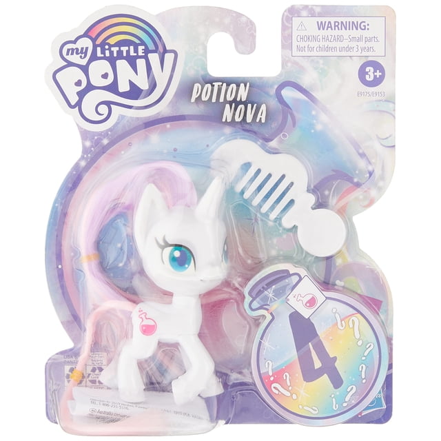My Little Pony Potion Nova Potion Pony Figura - Pony de juguete blanco de 3 pulgadas con peine para el cabello que se puede cepillar y 4 accesorios sorpresa