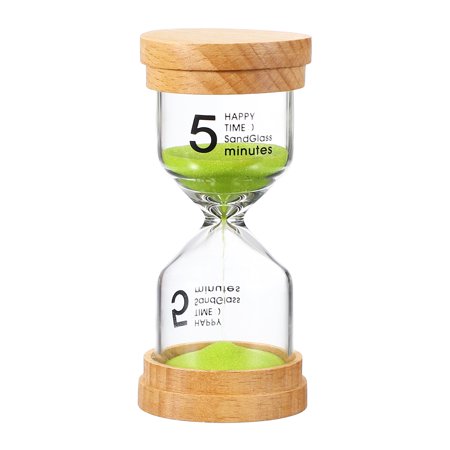 Uxcell5 Minute Sand Timer Wooden Sand Watch High Glass Sandglass Timer for Living Room Kitchen Home Office Restaurant Decoration Green