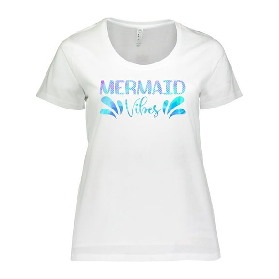 Inktastic Mermaid Vibes Text in Blues Women's Plus Size T-Shirt
