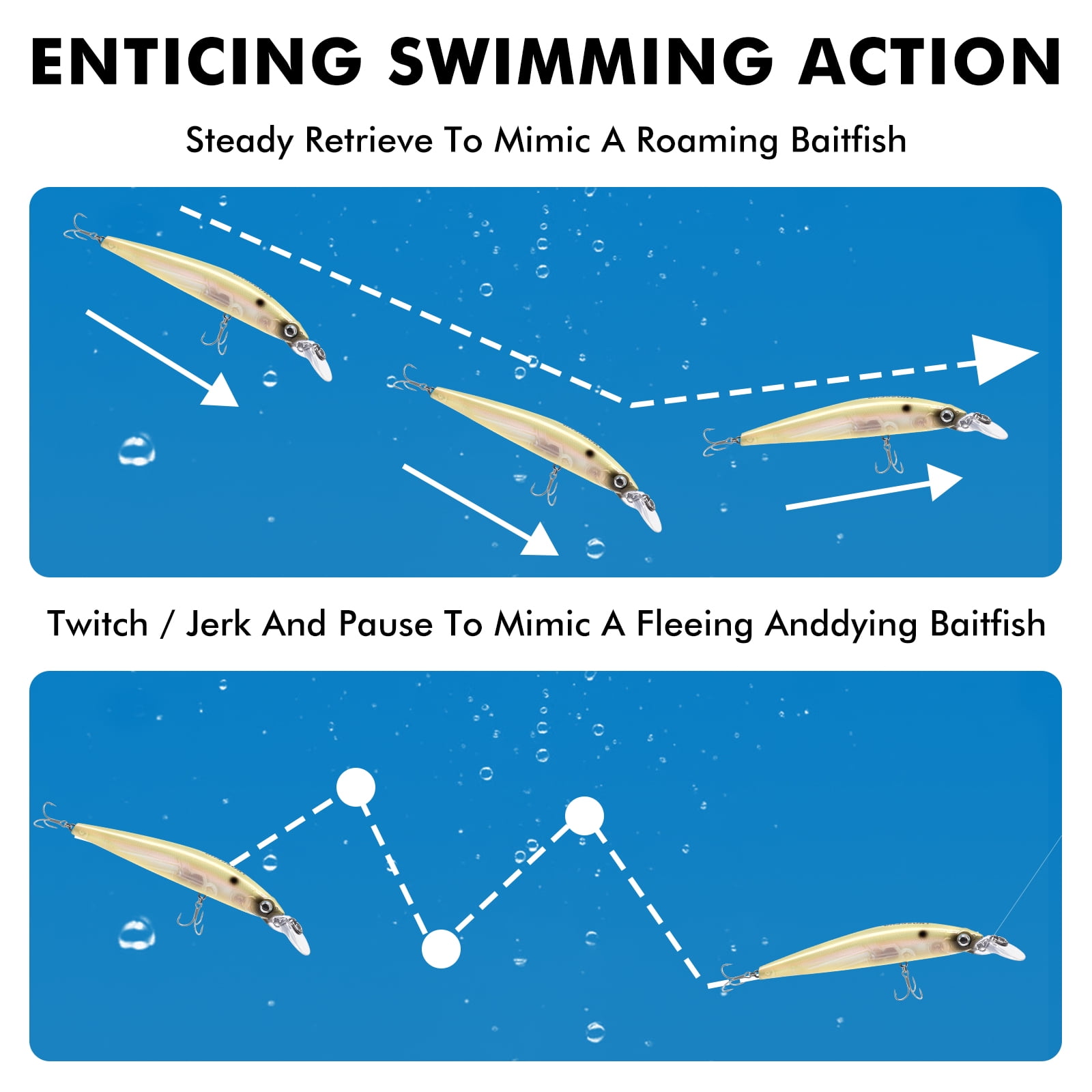 TRUSCEND Floating Jerkbait, Precision-Engineered Minnow Lures with Sound, Flash & Irresistible Action, Cast Farther, Glow Brighter and Rattle Louder Jerkbaits for Bass Walleye Pike Sea Trout Redfish