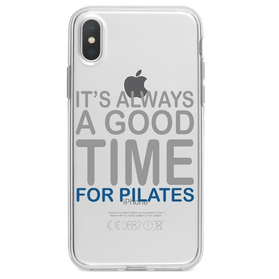 DistinctInk Clear Shockproof Hybrid Case for iPhone X / XS (5.8" Screen) - TPU Bumper Acrylic Back Tempered Glass Screen Protector - It's Always a Good Time for Pilates