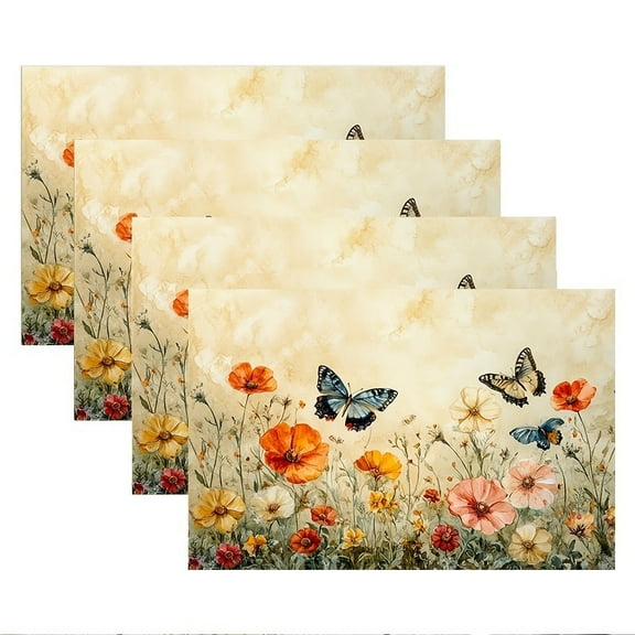 4PCS Wildflowers Poppy Butterfly Towels Cotton Washcloths Set,Quick Drying & Absorbent Soft Bathroom Hand Towel 12 x 18 Inches Lightweight & Portable Fingertip Towel