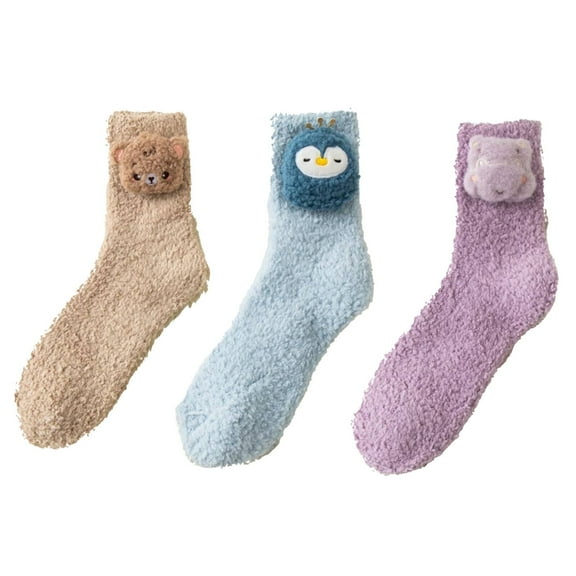 AUQ 3Pairs Socks Thick Coral Fleece Fuzzy Socks,Cozy Wear Anti-Pilling Long Socks,Style1