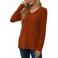 thumbnail image 3 of Blusas de Larga para Mujer, Camisetas con Cuello en V, Suéteres Tipo Túnica Ligeros, Moda Color Caramelo M, 3 of 9