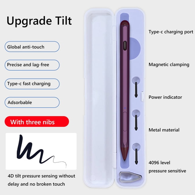 Tablet Stylus 4096 sensible a la presión para Microsoft Pro 9/8/7/6/5 (Borgoña)