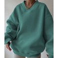 thumbnail image 6 of Women'S V Neck Oversized Sweatshirts Casual Drop Shoulder Long Sleeve Pullover Tops Green L, 6 of 9