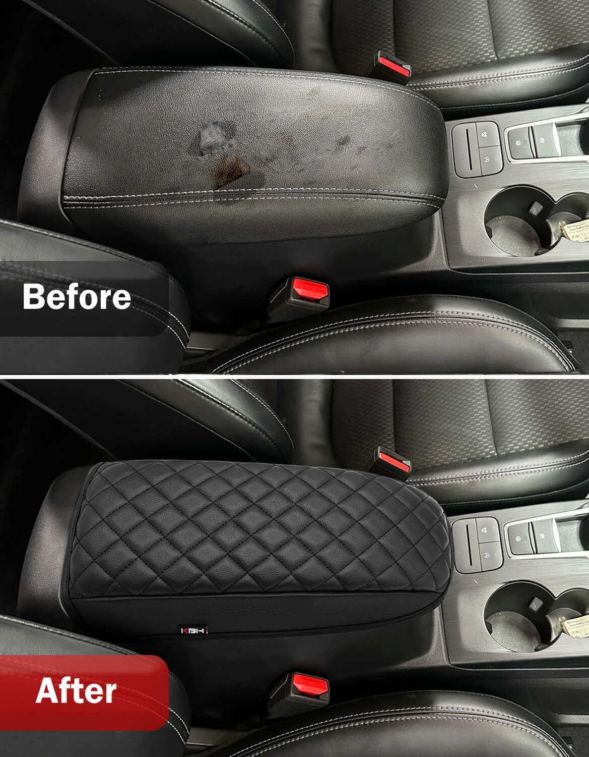 KBH Center Console Armrest Cover for 2021-2026 Ford Bronco Sport/2020-2026 Ford Escape Accessories, Leather Middle Console Cover Cushion Pad for Car Interior, Black