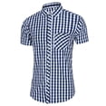 thumbnail image 1 of Cathalem Mens Dress Shirts Short Sleeve Button Down Check Shirt,Blue XL, 1 of 2