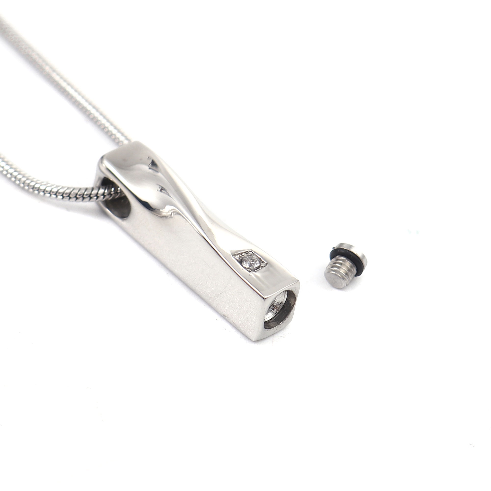 Anavia Stainless Steel Silver Crystal Rhinestone Elegant Bar Pendant for Ashes Holder Urn Pendant Jewelry Cremation Urn Memorial Keepsake Necklace with Free Funnel Kit and Velvet Jewelry Box