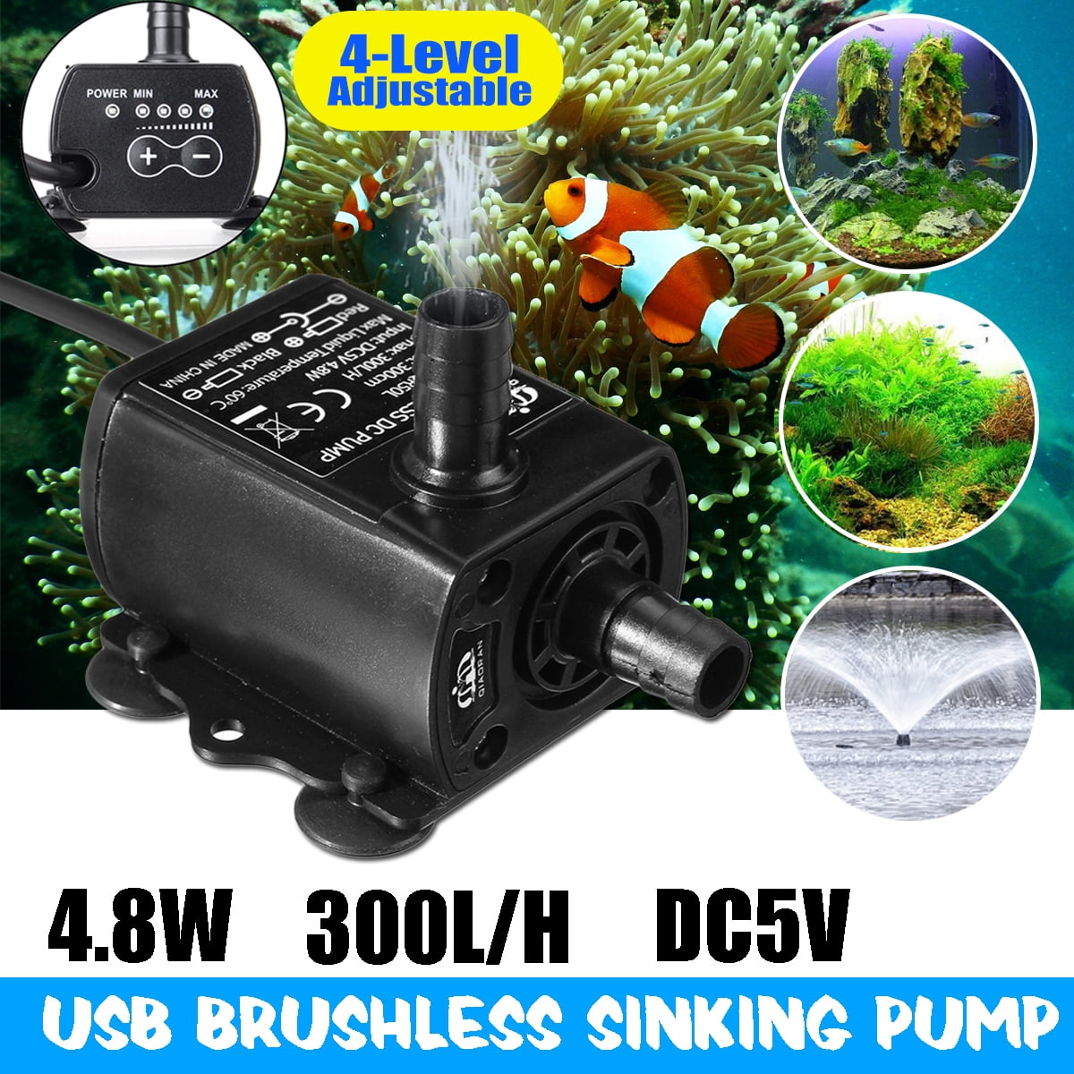 Submersible Water Pump USB DC5V 4.8W Ultraquiet Mini Brushless Water