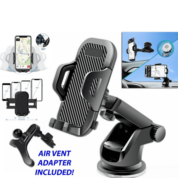 360° Universal Car Phone Mount Holder, [4-in-1] Air Vent Dashboard Windshield Suction Cup Stand, Long Extendable Arm & One-Hand Release for Cell Phones 4-7 Inch