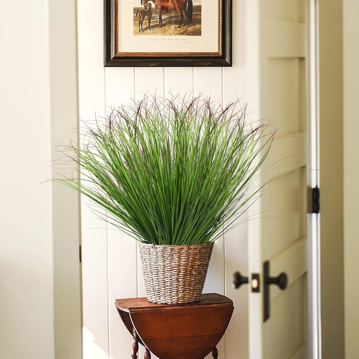 "Artificial Grass Plants, Faux Shrubs Wheat Grass, Artificial Tall Grass Fake Plants, Artificial Greenery Stems Weed (Green Red Tail) for Outdoor Decor, Room Indoor Home Decor