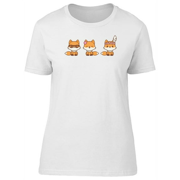 Three Kawaii Foxes T-Shirt Women -Image by Shutterstock, Female XX-Large