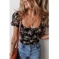 thumbnail image 4 of Seductive Slim Fit Black Bodysuit with Floral Design and Puff Sleeves - [ZhiHiMeRi] | (US 8-10)M, 4 of 6