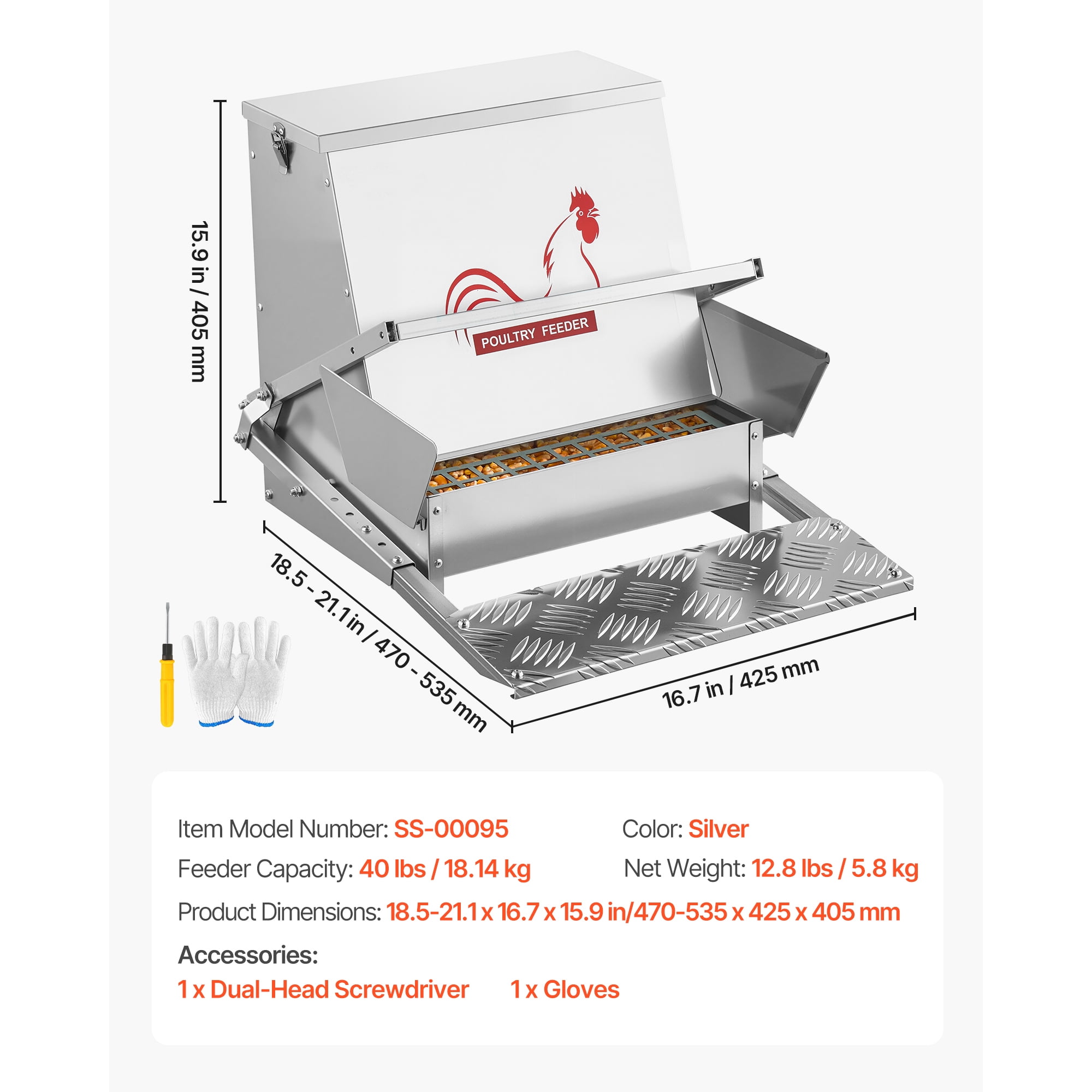 KFFKFF Automatic Poultry Feeder, 40 lbs Capacity, Weather-Resistant Treadle Feeder with Secure Lid, Minimal Feed Waste, Durable Galvanized Steel Design, Suitable for Outdoor Use with Chickens