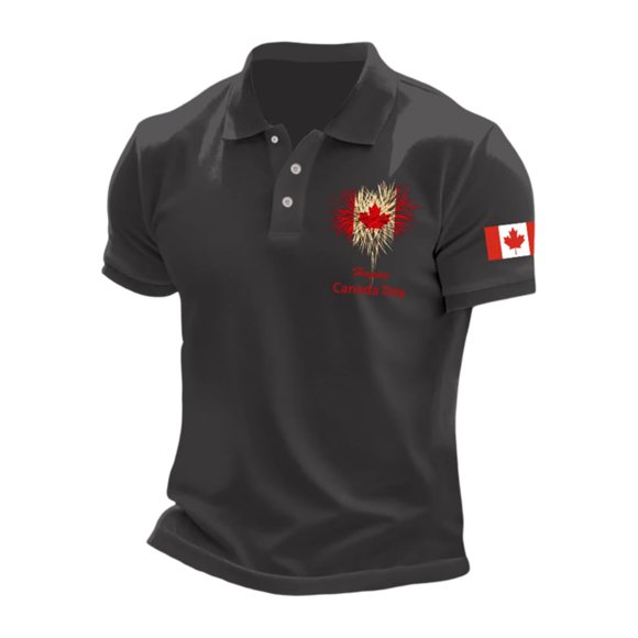 Gyexs Canada Shirt Men Canadian Patriotic Novelty Short Sleeve Tee Top Short Sleeve Casual Collared Slim Fit Tee Grey, Size XXL