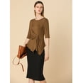 thumbnail image 4 of Blusa Allegra K Dobladillo Asimétrico Mangas Acanaladas 3/4 Cuello Redondo Casual Mujer Caqui XS, 4 of 6