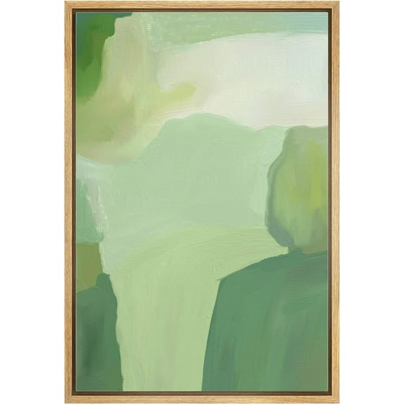 IDEA4WALL Framed Canvas Print Mint Green Paint Stroke Landscape Abstract Wall Art Modern Artwork Decor Bohemian Minimalism Relax/Zen for Living Room, Bedroom - Natural 16"x24"