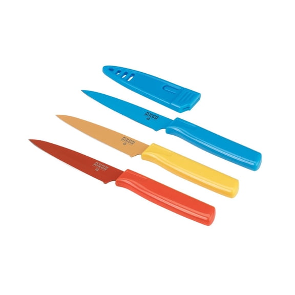 Kuhn Rikon Paring Knife Set, 3 Pack 4 Inch Nonstick Knives with Sheaths