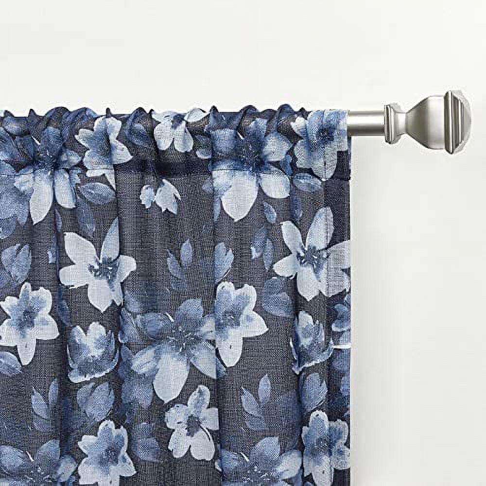 Nicole Miller New York Dara Light Filtering, Semi Sheer Rod Pocket Curtain Panels, 54"x84", Indigo, Set of 2