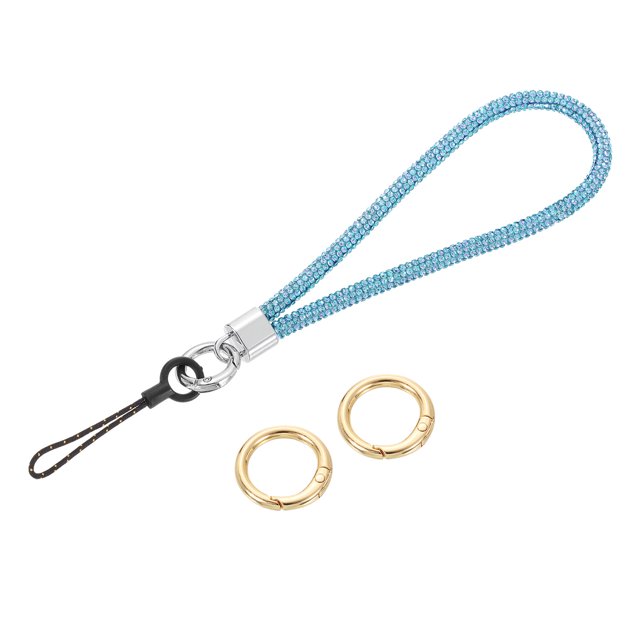 Bling Dragonne pour Poignet, 5.3 Pouces Sangle de Porte-Clés en Strass, Bleu