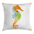 thumbnail image 1 of Animal Decor Throw Pillow Cushion Cover, Silhouette of Sea Creature with Coral Reef Patterns Inside Aquarium Icon, Decorative Square Accent Pillow Case, 24 X 24 Inches, Orange Green, by Ambesonne, 1 of 2