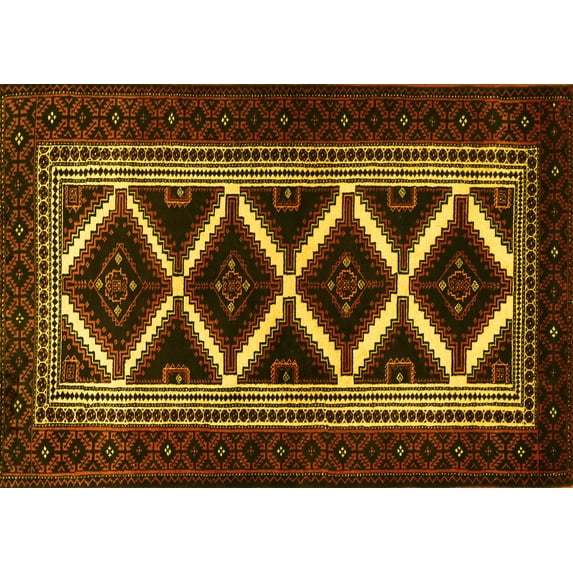 Ahgly Company Machine Washable Indoor Rectangle Persian Yellow Traditional Area Rugs, 4' x 6'