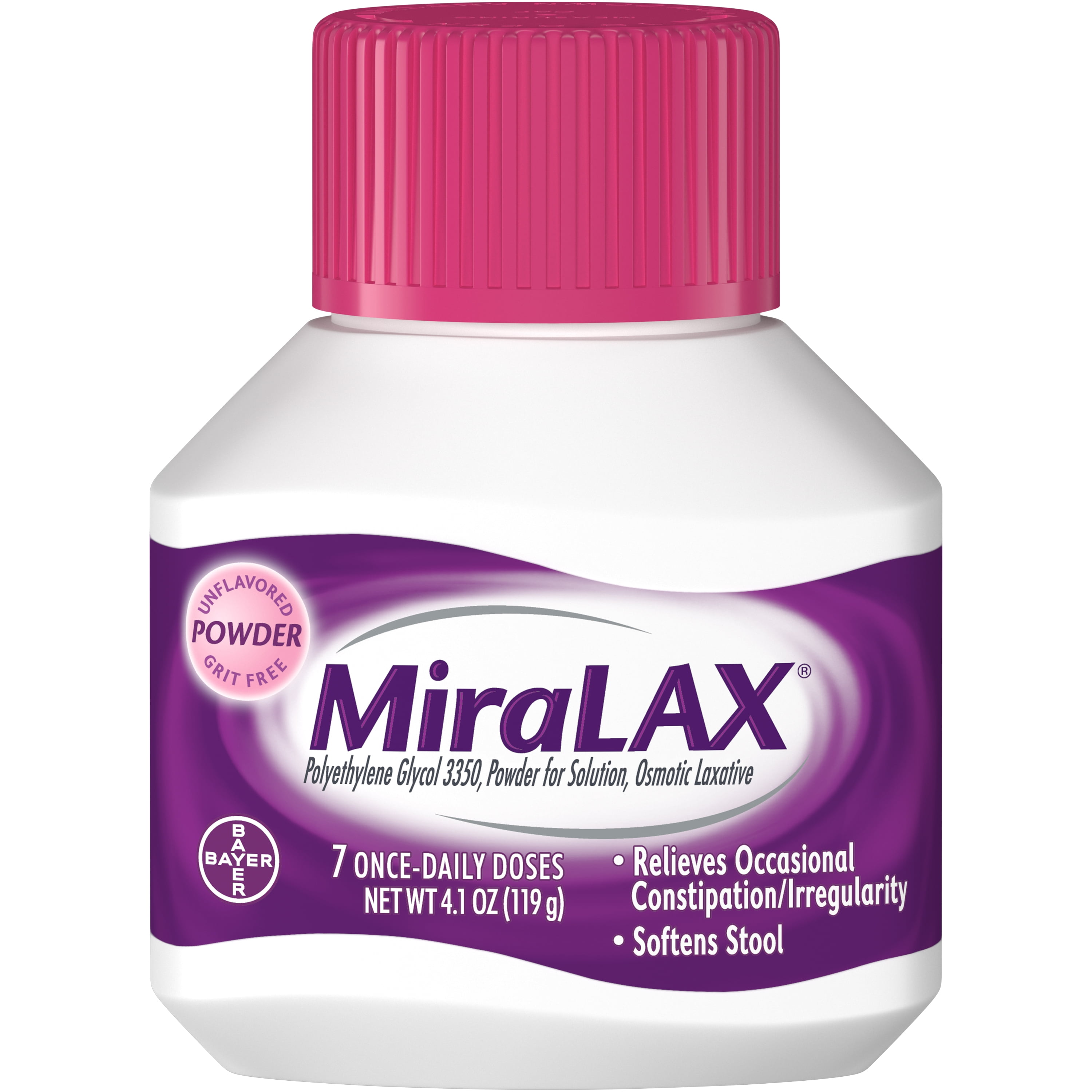 MiraLAX Polyethylene Glycol 3350 Powder Laxative, 4.1 Oz, 7 Dose