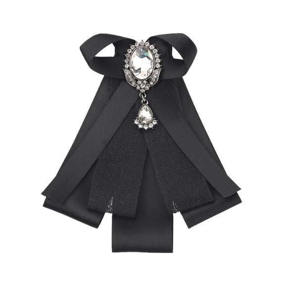 INSPIRE CHIC Women's Bow Brooch Rhinestoneand Pearl Ribbon Neck Tie Accessories Bow Tie Black One Size