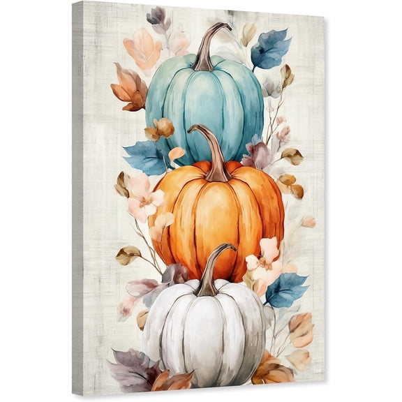 ZHONGYUTONG Autumn Canvas Wall Art Fall Pumpkin Pictures Farmhouse Harvest Painting Thanksgiving Print for Kitchen Decor Framed (12.00" x 18.00")