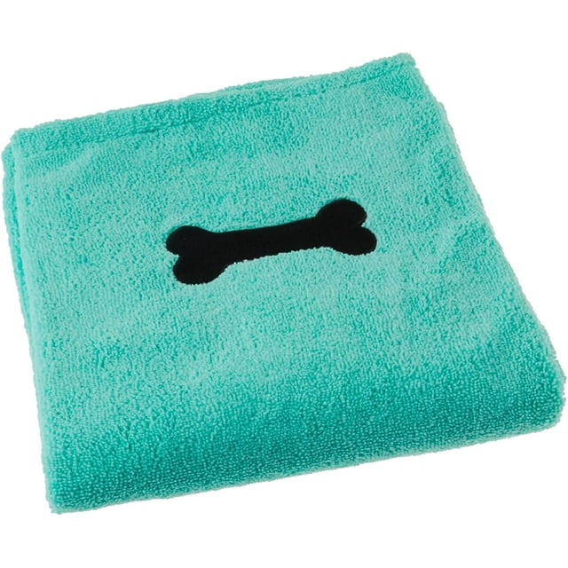 DII Bone Dry Microfiber Dog Bath Towel with Embroidered Paw Print - 44x27.5" - Green
