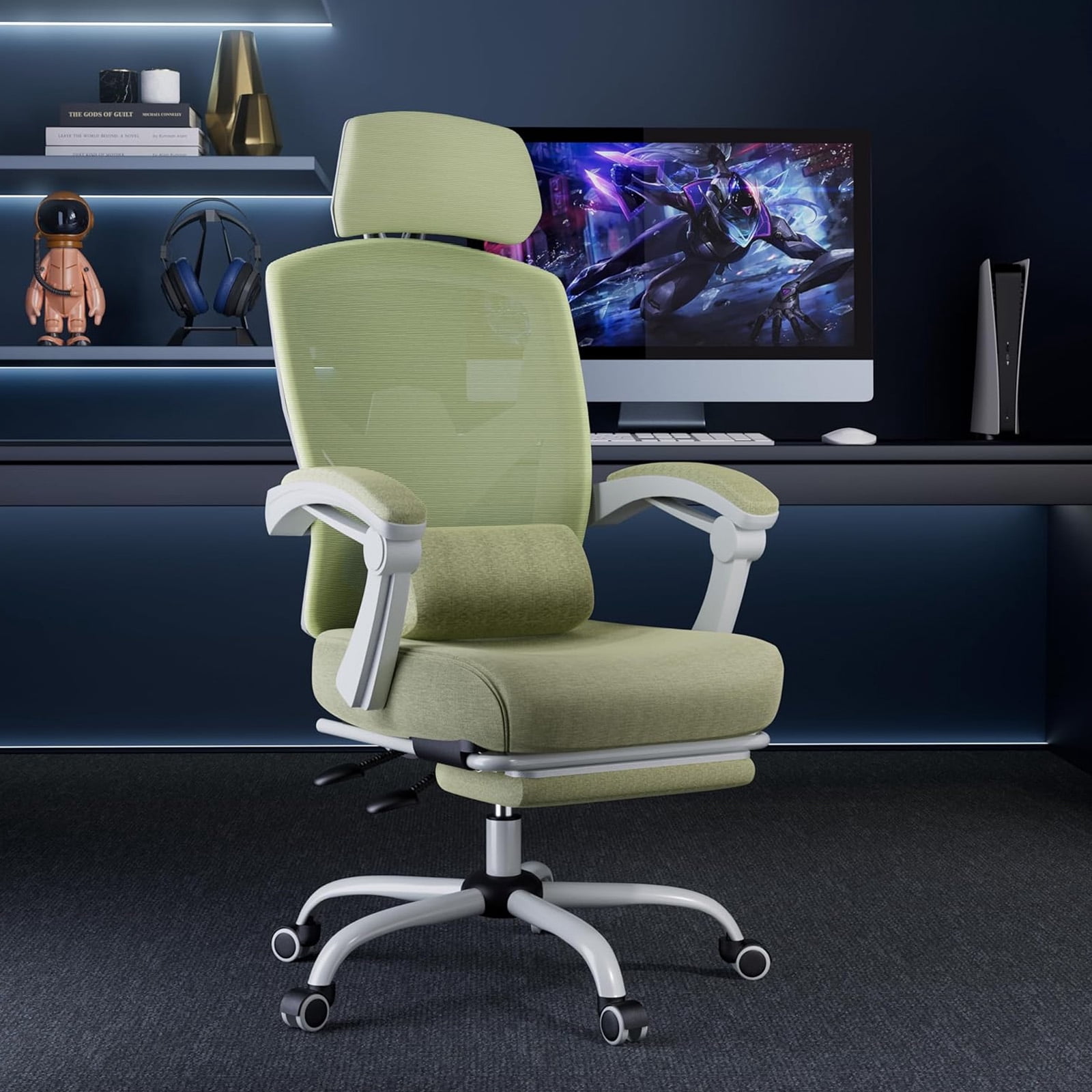 Casabay Ergonomic Home Office Desk Chair, High Back Mesh Reclining Swivel Chair with Footrest & Armrest for Back Pain Relief, Green