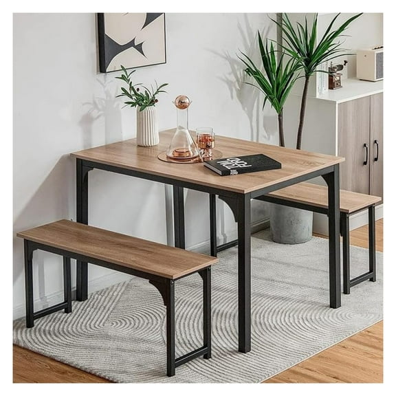 3-Piece Modern Dining Table Set for 4, 43.5" x 27.5" x 29.5", Black, Space-Saving with Under- Storage, MDF Wood & Metal Frame, Ideal for Home & Restaurant