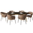 thumbnail image 2 of LeisureMod 7-Piece Dining Set with Glass Top Table, Golden Steel Base, and Upholstered Open-Back Chairs in Velvet, Modern Dining Room Furniture Voren Collection in Light Brown, 2 of 13