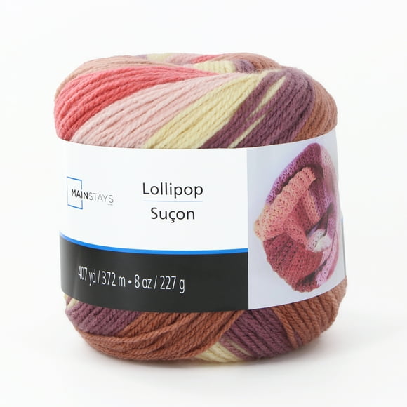 MAINSTAYS Lollipop Yarn – Pink Petal Variegated, #4 Medium Acrylic, 227 g/372 m