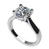 NANA Silver 8.0mm (2ct) Round Cut Zirconia Lucita Solitaire Engagement Ring-Platinum Plated-Size 6