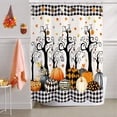 thumbnail image 5 of Halloween Shower Curtain Set Pumpkin Tree Leaves Plaid Shower Curtains Waterproof Fabric Bath Curtains with Hooks for Fall Halloween Bathroom Decor 70"W x 72"L (Pack of 1), 5 of 6