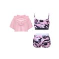 thumbnail image 2 of Jowowha Kids Girls 3 Piece Gymnastics Outfit Dance Crop Hoodie Sport Bra Training Tank and Camouflage Pink 10, 2 of 5