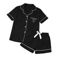 thumbnail image 5 of Women's 2-Piece Pajama Set, Short Sleeve Button-Down Collar Top with Pockets and Matching Shorts, Comfortable and Casual Sleepwear for Home Lounging-Black, 5 of 5
