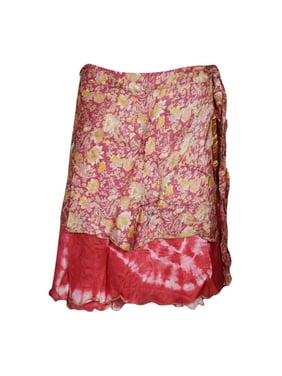 Mogul Women Reversible Printed Silk Sari Wrap Mini Skirts