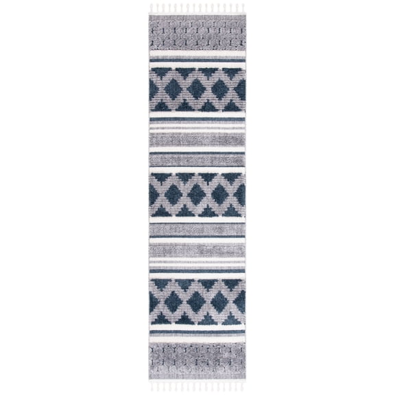 SAFAVIEH Marrakesh Georgiana Southwestern Polyester Runner Rug, Ivory/Blue, 2'3" x 8'