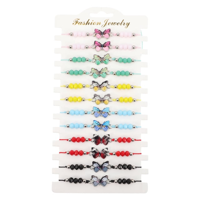 KAKOWELY Pulsera de mariposas de 12 piezas, pulsera de cuentas de cristal tejidas, pulseras de la amistad ajustables