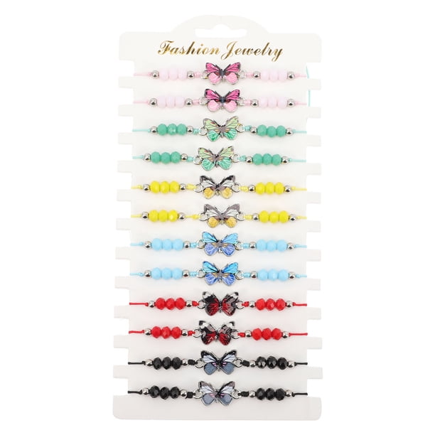 KAKOWELY Pulsera de mariposas de 12 piezas, pulsera de cuentas de cristal tejidas, pulseras de la amistad ajustables