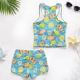 thumbnail image 6 of COEQINE Soft Girls Tankini Swimsuit 2 Piece with Removable Pads for Little Kid Ages 6-7 Sleeveless Bathing Suits Crewneck Tank Top and Swim Shorts Summer Beach Wear, Capybara Lemon Pool, 6 of 8