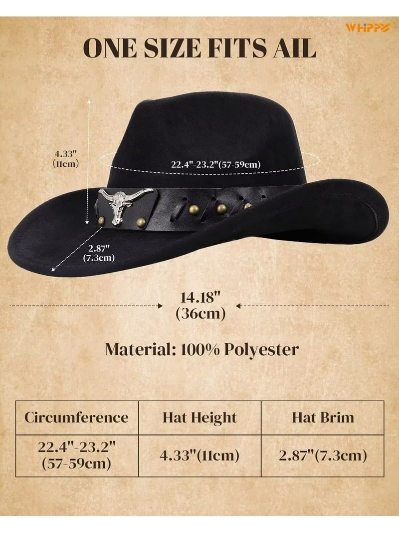 WHIPPY Western Cowboy Hat for Men Women Adjustable Cowgirl  display picture 3