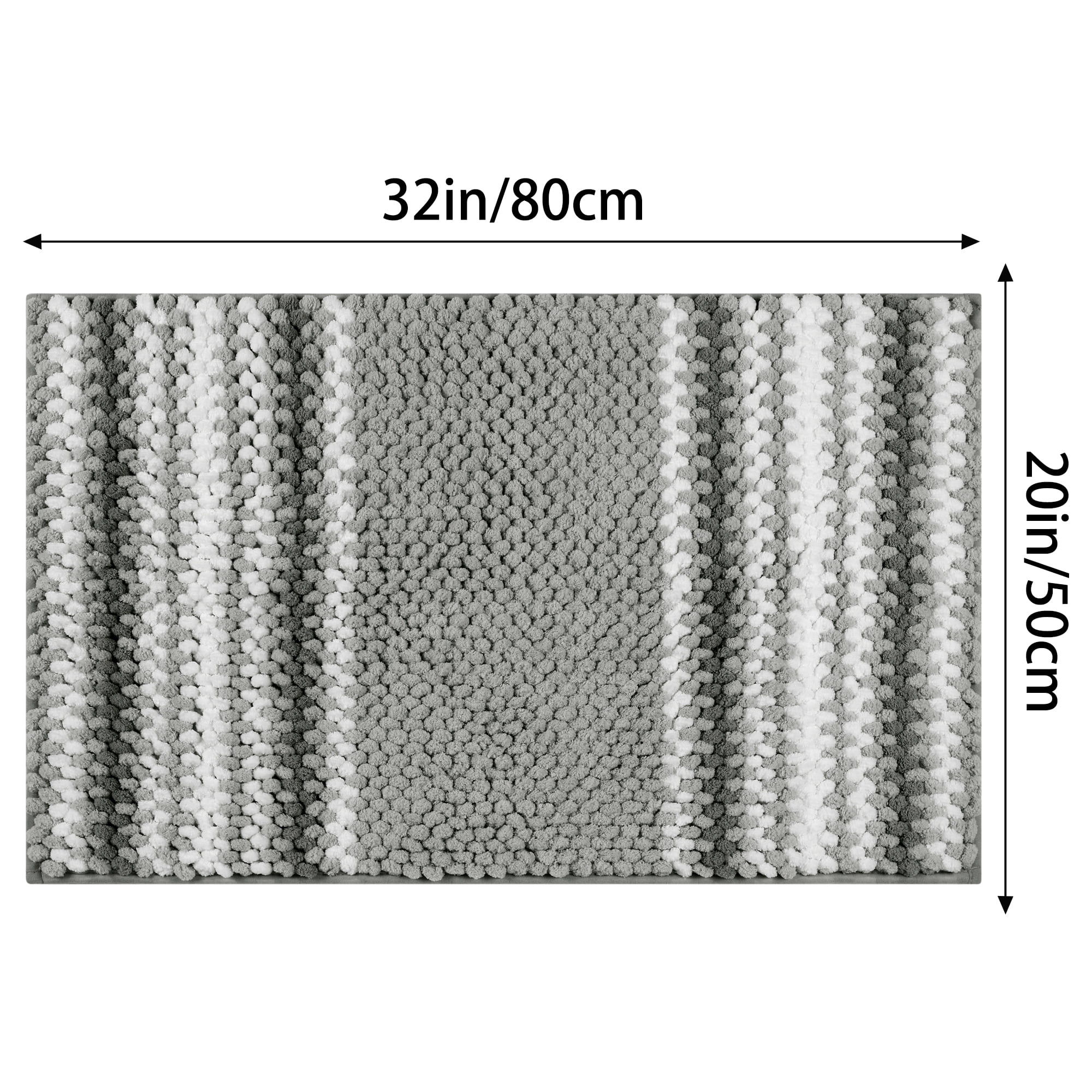 Unique Bargains 2 Pcs Soft Absorbent Fluffy Chenille Bath Mats Striped Non Slip Rugs Grey/Khaki 20" x 32"