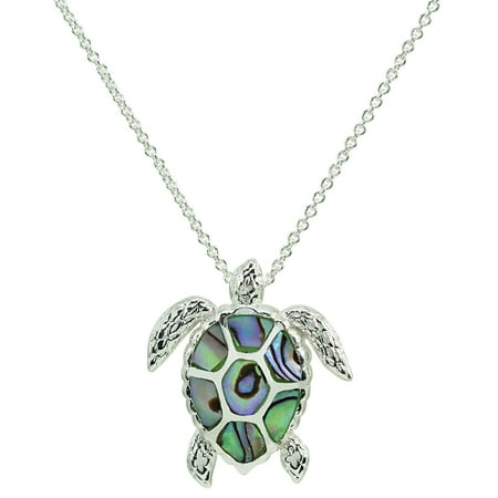 Beach Chic Abalone Sea Turtle Pendant Necklace One Size Green/silver tone multi