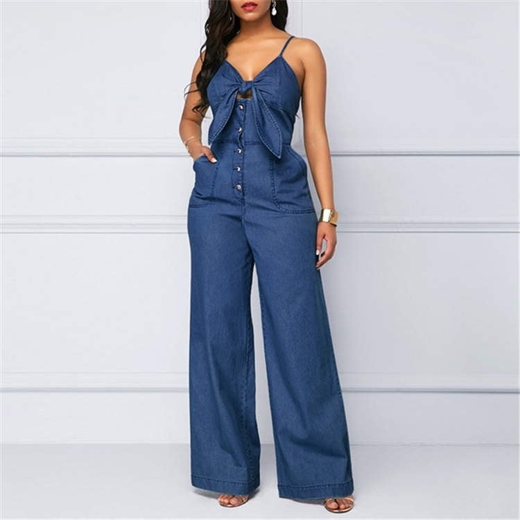 wide leg jean jumpsuit