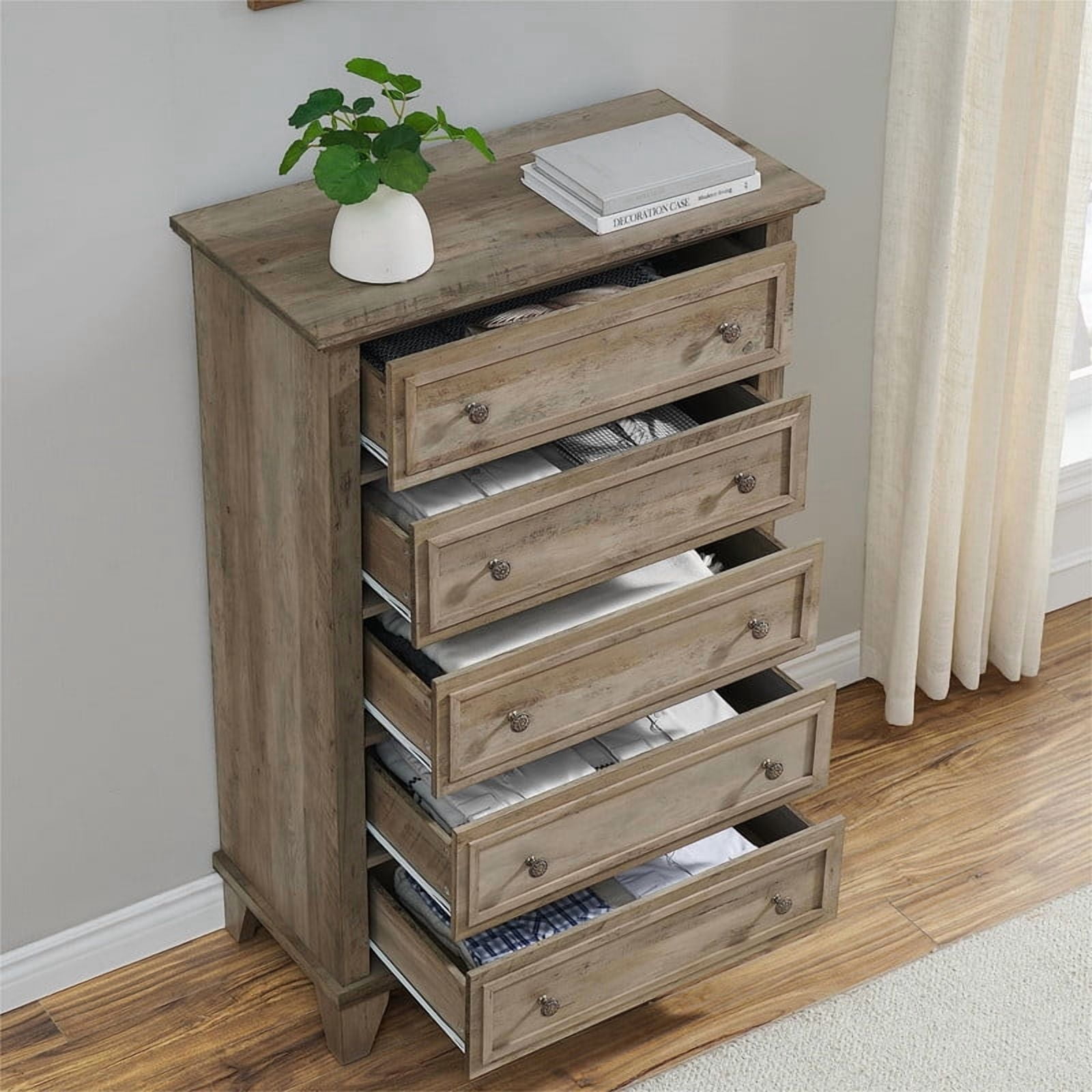 TROPOW 5 Drawer Dresser for Bedroom, 48" Tall Wood Dresser & Chests of Drawers with Deep Drawers, Modern Chest Organizer with Metal Handles for Living Room, Hallway, Entryway