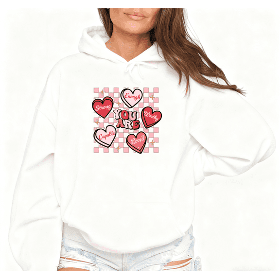 Valentine's Day Inspirational Heart Print hoodie Sweatshirt Graphic Sweatshirt White S-2XL Motivational Tops